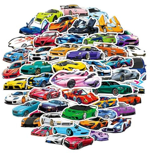 Affoto Sportwagen Aufkleber für Laptop(50PCS),Geschenk für Kinder Jugendliche Erwachsene,Sportwagen Wasserdicht Vinyl Stickers für Auto,Motorräder Fahrrad Gepäck Scrapbook,Skateboard Gitarre