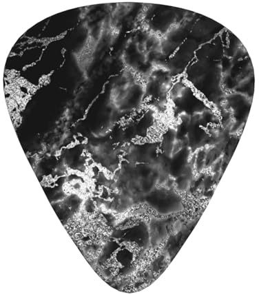 Schwarz Silber Graphit Grau Marmor,12 Stück Gitarrenplektren, 3 Plektren in verschiedenen Stärken für Akustikgitarre, Bass, Ukulele