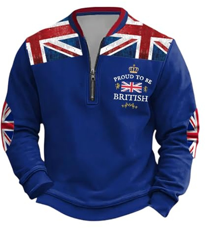 DFEK England Flags Sweatshirt Men Union Jack Quarter Zip Pullover Tops British Flag Print Long Sleeve Blouse Sizes S-5XL