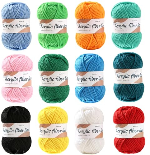12PCS Crochet Yarn 25g Each,Acrylic Knitting Wool - Multi-Color Yarn for Crochet Kits, Beginners & Adults Craft Projects (Scarves, Amigurumi, Granny Squares, Pompoms)