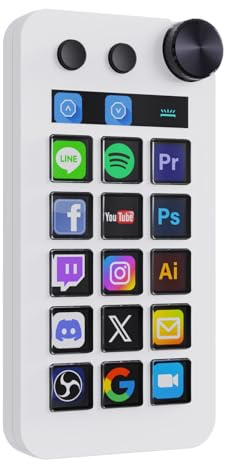 TreasLin N1 3-in-1 Macro Keypad: 15 LCD Keys, Numpad & Calculator - Programmable Stream Controller Deck & Studio Controller for Streaming, Work, Gaming (Mac 14.0+/Win10+) - White