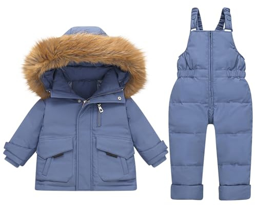 Veste et Pantalon une Pièce Enfant 1-4 Ans en Duvet Épaissi avec Manches Longues à Capuche-Coupe-vent-Respirante-à Capuche-pour Plein Air Veste Habit de Bébé Garçons Filles Thermique