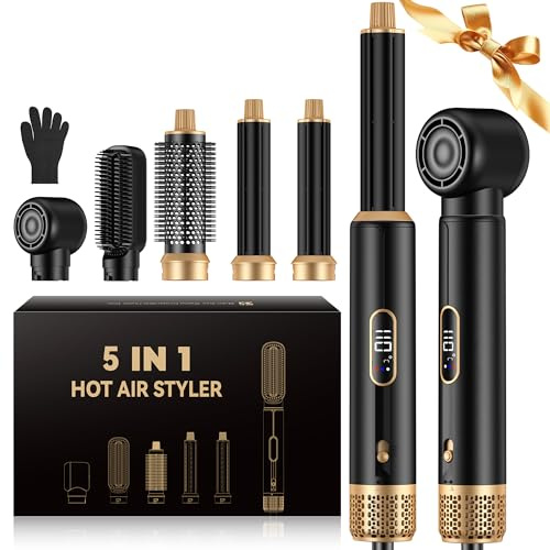 UMIGA Hairstyler Multistyler 1000W 5 IN 1 Haarstyler LCD Hair Styler Set | Multistyler mit Rundbürstenföhn, Lockenstab, Haarglätter, 3 Temperaturstufen für Volumen, Glätten, Locken und Blowout Styling