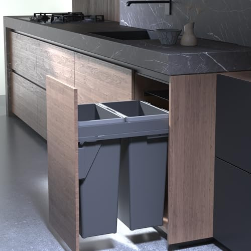 FittingsCo Under Counter Pull-Out Waste Bin – 70L (2 x 35L), Side Mounted Soft Close, Fits 450mm Cabinet