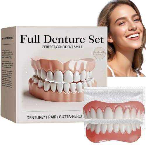 Silicone Reline Denture Set,Temporary Dentures for No Teeth,Full Mouth Silicone Dentures Repair Kit,False Teeth Set,Comfortable&Lightweight Material,Easy to Apply,Long-Lasting Hold,Wide Application