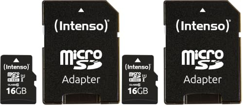 Intenso Premium microSDHC 16GB Class 10 UHS-I Speicherkarte inkl. SD-Adapter (bis zu 90 MB/s) schwarz (Packung mit 2)