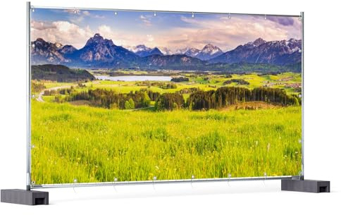 Wallario XXL Outdoor-Poster für Garten oder Balkon Weite Wiesen vor Bergen, Motivbanner Größe: ca. 340 x 173 cm, Outdoor-Bild