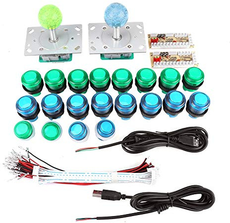 CEMTUKLBP 20 DIY-LED-beleuchtete -Spielknöpfe, 2 Joysticks und 2 USB-Encoder-Bausätze – Spielteile-Set, Zero-Delay-USB-Encoder mit Kabeln für den Bau einer PC-Maschine