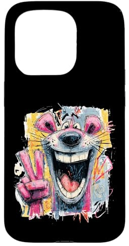 Custodia per iPhone 15 Pro Targa sorridente a forma di graffiti con personaggi pop di Rat Peace