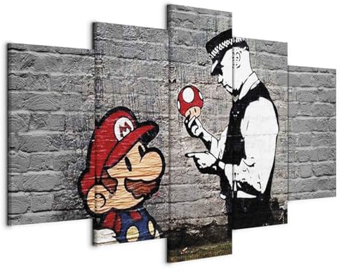 B&D XXL - Quadri Moderni per Camera da Letto Matrimoniale, Banksy 200x100cm | Chiodi Inclusi, 5 Pezzi, Quadro Moderno, Stampa su Tela, Componibili, Resistenti Allo Sbiadimento, Produzione Europea