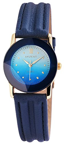 Akzent Armbanduhr Lederimitation Analog Quarz Blau Goldfarbig