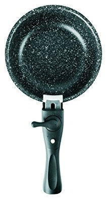 IBILI - Set 3 cazos con mango extraible, 16 + 18 + 20 cms, Antiadherente estilo piedra, Apto para induccion