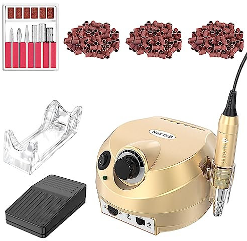 Ponceuse pour Ongles Lime à Ongle Electrique Machine 30000 TPM Outils de Polissage avec 6 Forets à Ongles et 300 bagues de ponçage Manucure Pédicure