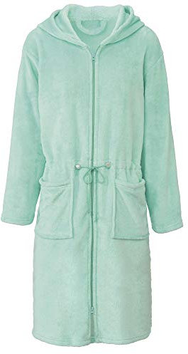 CelinaTex L Bademantel Kapuze Uni lang aufgesetzte Taschen zwei Wege Reißverschluss Damen Kuschelflanell OEKO-TEX Vital