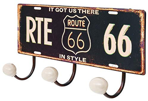 aubaho Garderobe Wandgarderobe 3er USA Route 66 Metall Porzellan Wandhaken 37cm