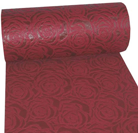 Dekoflor Tischband Tischläufer Tischdeko einzigartiges Rosen Design (Wasserfest, Lotuseffekt, samtige Oberfläche, 5 m Rolle, 30 cm Breite, 100% Nylon), Bordeaux