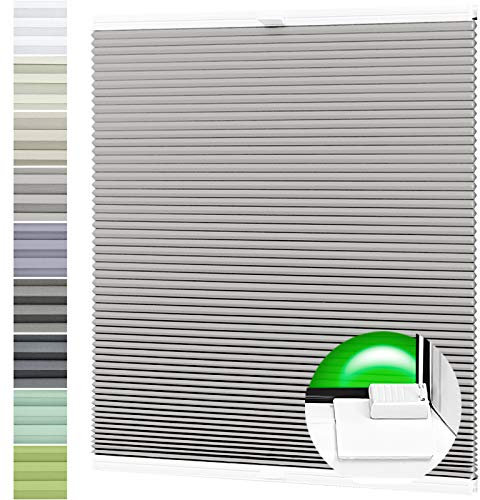 Wabenplissee nach Maß Verdunklung Thermo Plissee Kleben Ohne Bohren Hellgrau Rückseite Weiß Breite: 71-80 cm, Höhe: 40-100 cm