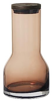 blomus -LUNGO- Wasserkaraffe, mundgeblasenes, farbiges Glas, Deckel aus Eiche, 650ml, Farbe Coffee (64174)