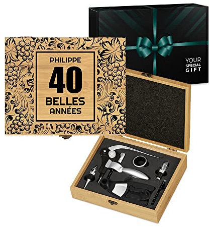 Maverton Coffret du Sommelier, Ensemble d'Accessoire pour Le Vin - Cadeau Anniversaire Homme - Cadeau Homme - Cadeau personnalisé - avec Impression - Belle