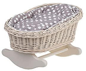 e-wicker24 Handgeflochtene Weidenwiege für Puppen – reizendes und langlebiges Puppenbettchen Puppenwiege ideal für fantasievolles Spielen Kinderzimmerdekoration Schaukelbett (Beige 1)