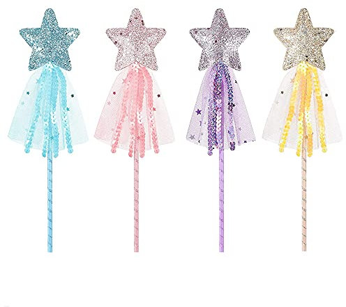 4 Piezas Varita de Princesa y Hadas, Estrella y Gato para Jugar, Navidad, Accesorios de Disfraces, Juegos de Rol, Suministros para Fiestas Cumpleaños, 4 Colores