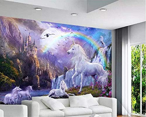 XHXI Paint Paintings Home Decor Sky Blue Rainbow Unicorn Wallpaper Bedroom Landscape Painting Paper for Kids Room 3D Wallpaper Living Room The Wall for Bedroom Effect Mural border-300cm×210cm