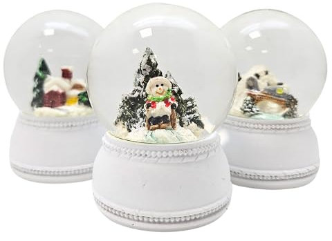 3 süße Mini-Schneekugeln Winter und Weihnacht, weiß Sockel, Durchmesser 45mm, 20264abc