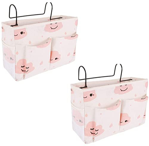 Lyspace 2 Pack Bedside Storage Bag, Bed Pockets Baskets, Bedside Hanging Storage Organiser, Dormitory Bed Organiser Caddy Desktop Storage Rack for Home Office School Dorm Room Bunk Bed (Pink)