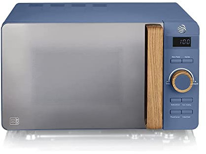 Swan SM22036LBLUN Nordic LED Digital Microwave with Glass Turntable, 6 Power Levels & Defrost Setting, 20L, 800W, Blue