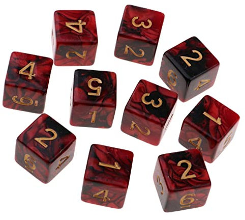Yourandoll 10 STÜCKE Polyedrische Würfel D6 Dice Würfel Spielwürfel for DND RPG Tischspiele (Rot Schwarz)