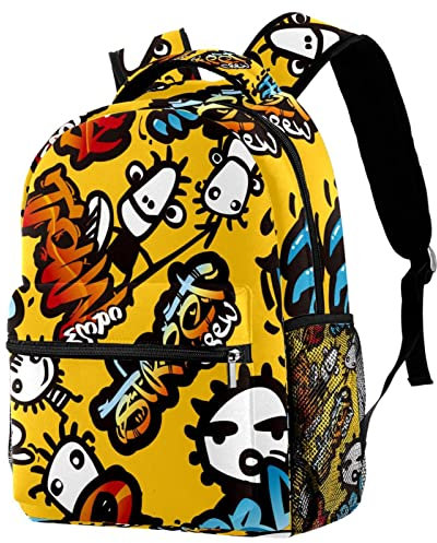 Leisure Campus Reise-Rucksäcke, gelbe Pop-Art-Taschen mit Flaschenhalter für Mädchen und Jungen