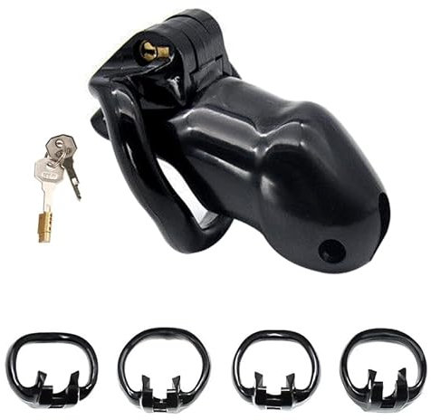 BDSMYEE Cage de Chasteté avec 4 Anneaux de Tailles Différentes, Chastity Cage Pénis de Bondage SM Fetish Esclave Jouet Sexuel pour Hommes (Noir, Long)