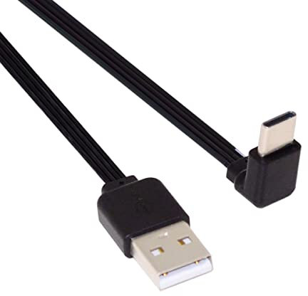 xiwai USB 2.0 Male to USB-C Type-C Up Down Angled 90 Degree Data Flat Slim FPC Cable for FPV & Disk & Phone 13cm