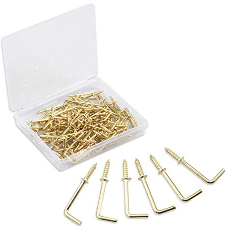 SPEEDWOX 100PCS Right Angle Screws Hook 1 Inch, Screw-in Square Bend Hooks, L Shape Nail Hook Fastener Accessories with Storage Box for Home, Office and Workplace
