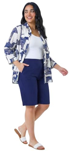 Roman Knee Length Shorts for Women UK - Ladies Cropped Capri Stretch Bengaline Pants Crop Trousers Summer Legging Lounge Essentials Elasticated Casual Clothes - Size 262 - Plus Navy