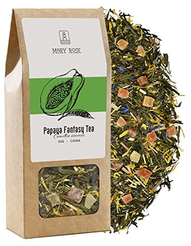 Mary Rose Green Tea Papaya Fantasy 50g | Sencha Green Tea | Tea with Fruit and Herbal Additives | Papaya | Lemongrass | Loose Leaf Tea | Sencha Green Tea | Chinese Tea | Breakfast Drink | Tea Leaves