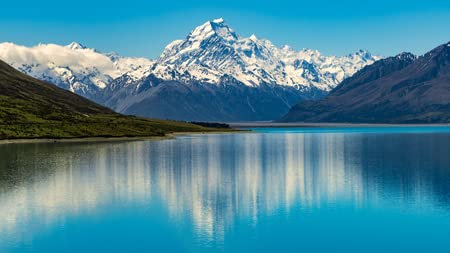 adrium Leinwand-Bild 140 x 80 cm: Mount Cook Landschaftsreflexion am Lake Pukaki, dem höchsten Berg Neuseelands und beliebtes Reiseziel. Der Berg liegt im Aoraki (84721330)