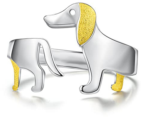 Springlight ✦ Geschenke für Frauen S925 Sterling Silber Ringe Reizender Dackel-Hund Offener Ring Verstellbarer Ringe Frauen Handmade Schmuck Damen Personalisierte Geschenke.
