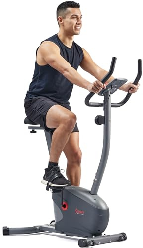 Sunny Health & Fitness Upright Exercise Bike for Home Workout Equipment | Free SunnyFit App Connection, Adjustable Magnetic Resistance, Custom Riding Position, Quiet Belt Drive, Compact Design