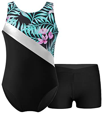 iEFiEL Mädchen Glitzer Turnanzug Ärmellose Leotards Rückenfrei Ballettanzug mit Strass Ballettkleidung Gymnastikbody Tanzkostüm Grün 134-140
