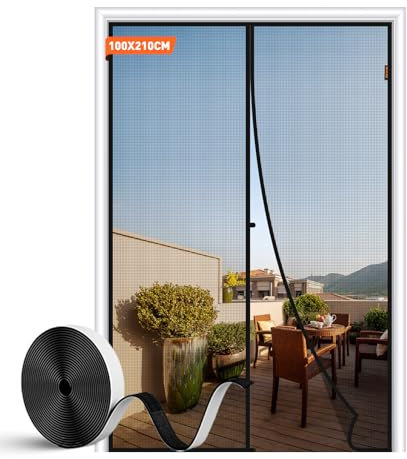 MAGZO Fliegengitter Tür 100 x 210 cm, Fliegengitter Balkontür Magnet Robuste Fliegennetz Resistent gegen Licht, Schwarz