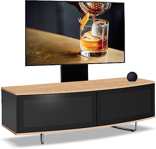 Centurion Supports Caru Black Oak Beam-Thru Remote Friendly Super-Contemporary D Shape Design 32-65 LED/OLED/LCD TV Cabinet with Mounting Arm