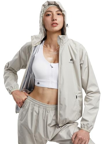 HOTSUIT Schwitzanzug Damen Zum Abnehmen, Kapuzen Anzug Sauna Suit Sweatanzug Sportanzug Trainingsanzug Sweatsuit Boxen MMA Fitnessstudio Fitness Laufen Frauen Grau S