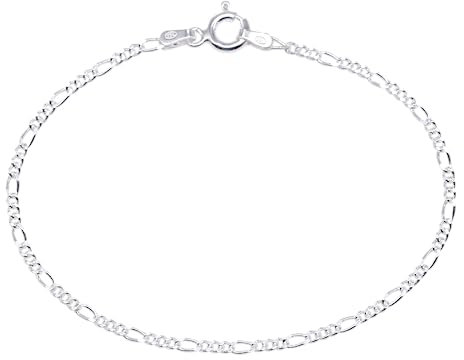 Kualitas Genuine 925 Sterling Silver 1.9mm Diamond Cut Figaro Chain Bracelet 7.5''