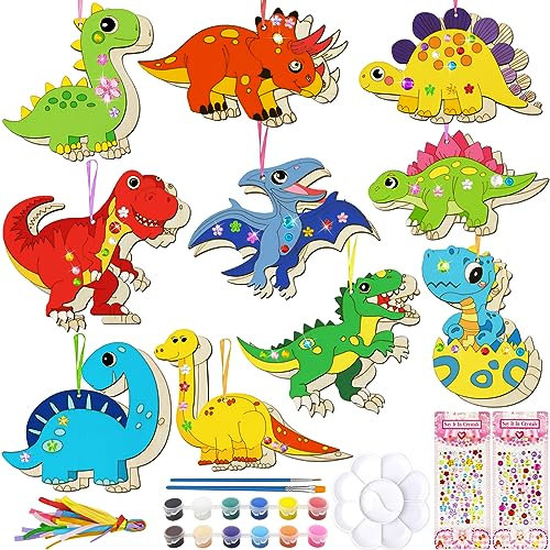 Shinybox Dinosaurier Holz Bastelset, 20 Stück Dinosaurier Malset für Kinder, Dinosaurier Bemalen, DIY Holz Bastelset, Dinosaurier DIY Bastelset für Kinder Geschenk Party Geburtstagsdeko