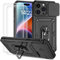 Dechyi Funda para iPhone 15 Pro 6.1 Pulgadas Carcasa Cubierta de Cámara Deslizante Vidrio Templado con Soporte de Anillo-Negro