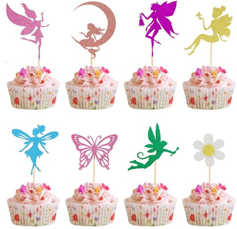 Arthsdite 24Pcs Fairy Cupcake Toppers Flower Angel Fairy Butterfly Flower Cupcake Picks for Wedding Bridal Shower Baby Shower Birthday Party Cake Decorations Supplies