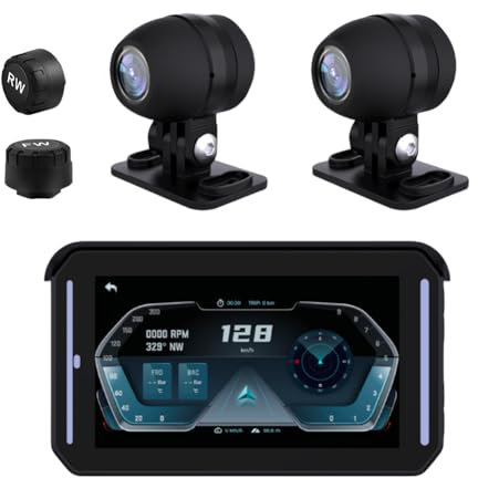 ALINUOYQ Wireless for Apple Carplay & Android Auto Screen for Motorcycle,5 Inch Touch Screen GPS Navigation Motorcycle Monitor Audio Recording Dash Cam Multimedia Player for Motorbike