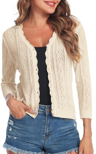 Gyabnw Cardigan Donna Elegante con Bottoni Coprispalle Donna Estivo Casual Cardigan in Maglia Cava a 3/4 Maniche Lavorato a Bolero Shrug