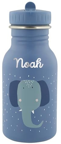 Trixie Baby Personalisierte Elefant Kindertrinkflasche (350ml) aus rostfreiem Edelstahl mit Namen für Mädchen und Jungen - Auslaufsicher & kinderfreundlich